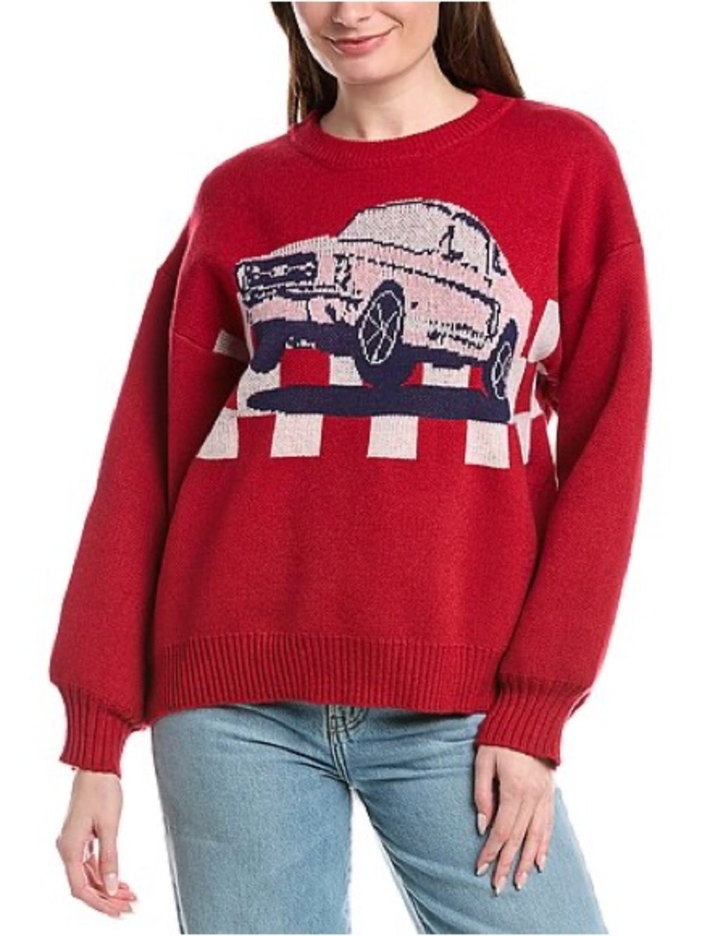 GIRL DANGEROUS Muscle Car Crewneck Sweater S/M 22” p2p Red $77 Retail NWOT